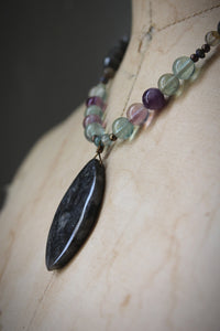 Northern Lights | Black Aurora. Beaded Gemstone Pendant Necklace.