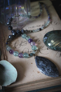 Northern Lights | Black Aurora. Beaded Gemstone Pendant Necklace.