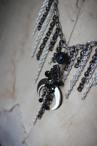 The Neon Garden | Bat Orchid. Chain Fringe & Crescent Moon Necklace.