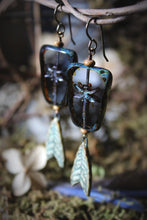 Load image into Gallery viewer, Along the River |  Damselfly. Artisan Glass &amp; Ceramic Earrings.