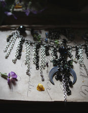 Load image into Gallery viewer, The Neon Garden | Bat Orchid. Chain Fringe &amp; Crescent Moon Necklace.