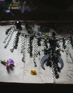 The Neon Garden | Bat Orchid. Chain Fringe & Crescent Moon Necklace.