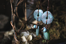 Load image into Gallery viewer, Along the River |  Millstream. Artisan Glass &amp; Verdigris Drop Earrings.