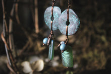Load image into Gallery viewer, Along the River |  Millstream. Artisan Glass &amp; Verdigris Drop Earrings.