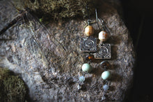 Load image into Gallery viewer, Along the River |  Silvered Sun. Gemstone &amp; Artisan Pewter Earrings.