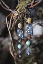 Load image into Gallery viewer, Along the River |  Silvered Sun. Gemstone &amp; Artisan Pewter Earrings.