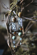 Load image into Gallery viewer, Along the River |  Silvered Sun. Gemstone &amp; Artisan Pewter Earrings.