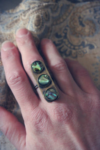 Vintage Artisan Brass, Copper & Abalone Ring.