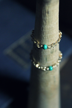 Load image into Gallery viewer, The Pip Ring | Malachite. 14k Gold &amp; Stone Bead Chain Ring.