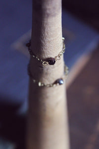 The Pip Ring | Berry. Antiqued Brass & Glass Bead Chain Ring.