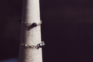 The Pip Ring | Berry. Antiqued Brass & Glass Bead Chain Ring.