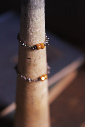 The Pip Ring | Spice. Gunmetal & Glass Bead Chain Ring.