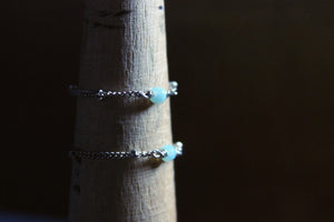 The Pip Ring | Sky. Bright Silver & Glass Bead Chain Ring.