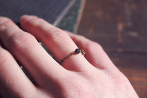 The Pip Ring | Berry. Antiqued Brass & Glass Bead Chain Ring.