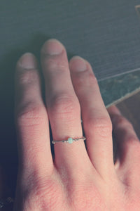 The Pip Ring | Sky. Bright Silver & Glass Bead Chain Ring.