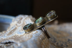 Vintage Artisan Brass, Copper & Abalone Ring.