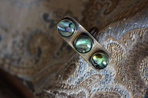 Vintage Artisan Brass, Copper & Abalone Ring.