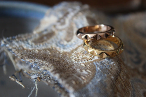 Vintage Sterling Silver Gold-plated Studded Band Rings.