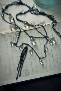 The Rain Minder. Storyteller Series. Layered Glass Drop & Gunmetal Necklace.