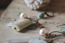 Load image into Gallery viewer, Castaway | No.2. Mismatched Gemstone, Coral &amp; Antiqued Brass Earrings.