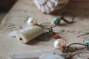 Castaway | No.2. Mismatched Gemstone, Coral & Antiqued Brass Earrings.