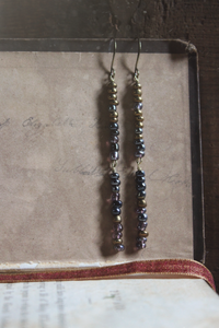 Thunder & Lightning. Rustic Glass Beaded Linear Earrings.