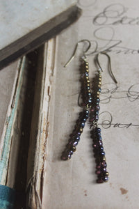 Thunder & Lightning. Rustic Glass Beaded Linear Earrings.