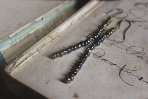 Thunder & Lightning. Rustic Glass Beaded Linear Earrings.