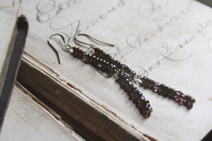 Thunder & Lightning. Rustic Glass Beaded Linear Earrings.