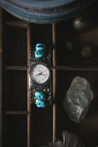 Vintage Sterling Turquoise Cuff Watch.