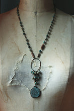 Load image into Gallery viewer, Serpens Hedge Maze. Storyteller Series. Rustic Jasper, Wood &amp; Labyrinth Pendant Necklace.