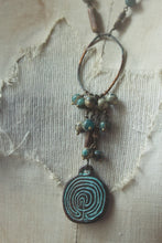 Load image into Gallery viewer, Serpens Hedge Maze. Storyteller Series. Rustic Jasper, Wood &amp; Labyrinth Pendant Necklace.