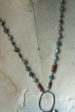 Load image into Gallery viewer, Serpens Hedge Maze. Storyteller Series. Rustic Jasper, Wood &amp; Labyrinth Pendant Necklace.