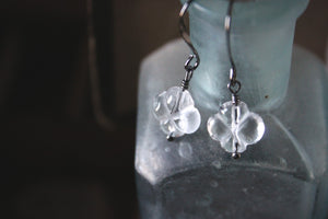 Treasured Waters | Skeleton Flower. Carved Quartz Crystal Earrings.