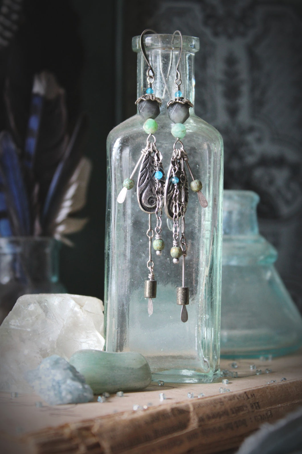 Treasured Waters | Raindrake. Antiqued Silver Fringe Drop Earrings.