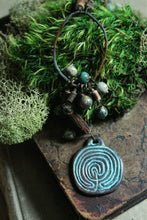 Load image into Gallery viewer, Serpens Hedge Maze. Storyteller Series. Rustic Jasper, Wood &amp; Labyrinth Pendant Necklace.