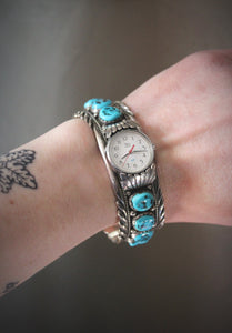 Vintage Sterling Turquoise Cuff Watch.