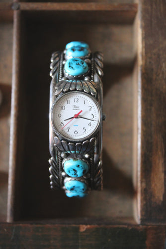 Vintage Sterling Turquoise Cuff Watch.