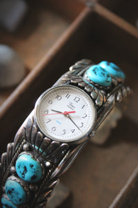 Vintage Sterling Turquoise Cuff Watch.