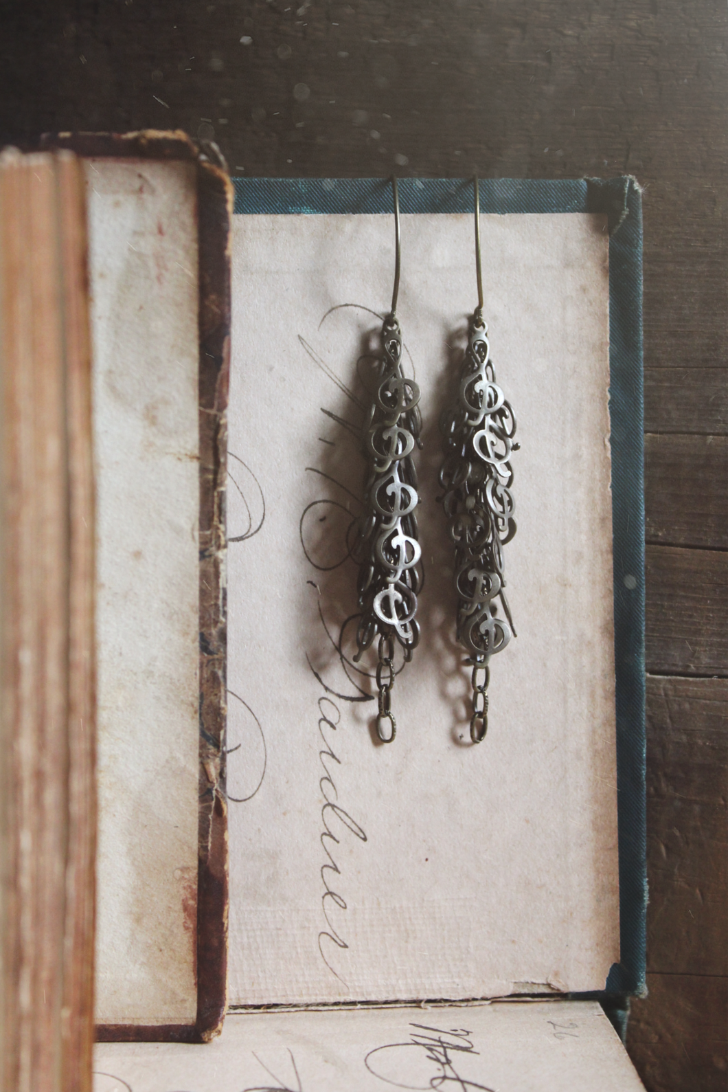 Love Song. Antiqued Brass Fringe Drop Earrings.