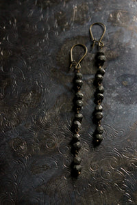 Firefly. Rustic Pyrite Linear Beaded Earrings.