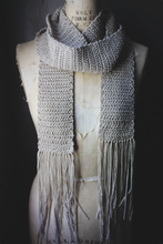 Load image into Gallery viewer, The Esther-Barlow Estate. Storyteller Series. Hand Crocheted Fringe Scarf.