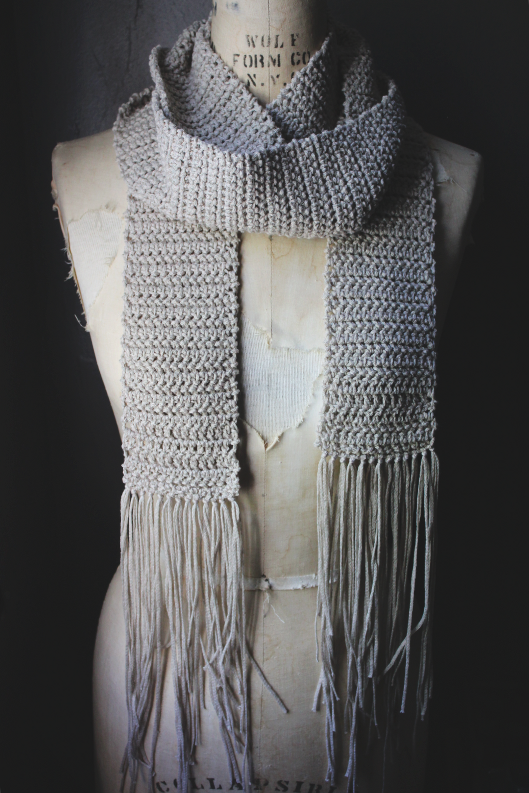 The Esther-Barlow Estate. Storyteller Series. Hand Crocheted Fringe Scarf.