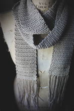 Load image into Gallery viewer, The Esther-Barlow Estate. Storyteller Series. Hand Crocheted Fringe Scarf.