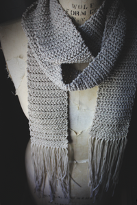 The Esther-Barlow Estate. Storyteller Series. Hand Crocheted Fringe Scarf.