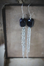 Load image into Gallery viewer, The Night Sky Collection | Comet. Blue Goldstone &amp; Fringe Shoulder Duster Earrings.