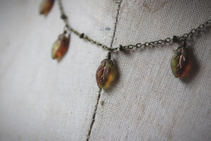 Falling Leaves. Czech Glass Leaf Charm Necklace.