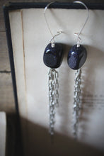 Load image into Gallery viewer, The Night Sky Collection | Comet. Blue Goldstone &amp; Fringe Shoulder Duster Earrings.