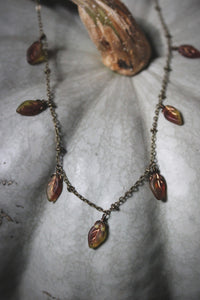 Falling Leaves. Czech Glass Leaf Charm Necklace.