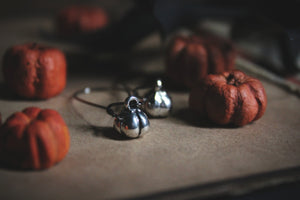 White Pumpkin. Antiqued Silver & Gunmetal Charm Earrings.